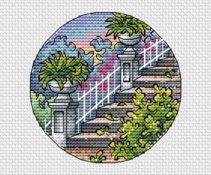 Walking around the City. Stairs to the Park Cross Stitch Pattern