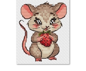 Mouse Strawberry Cross Stitch Pattern