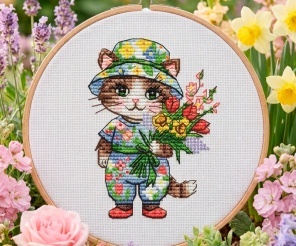 Murka with a Bouquet Cross Stitch Pattern