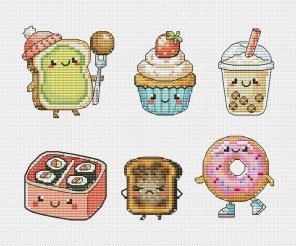 Cute Food Set Cross Stitch Pattern