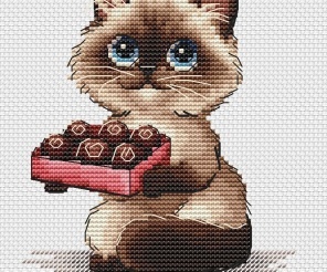Cat with Candy Cross Stitch Pattern