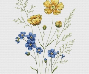 Buttercups and Forget-me-nots Cross Stitch Pattern