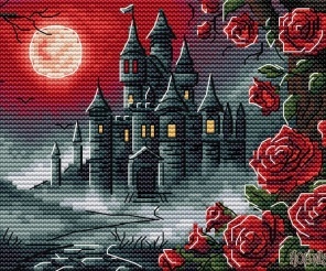 Red Rose Castle Cross Stitch Pattern