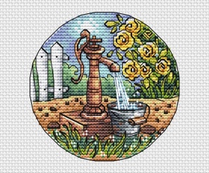 Walking around the City. Old Water Column Cross Stitch Pattern