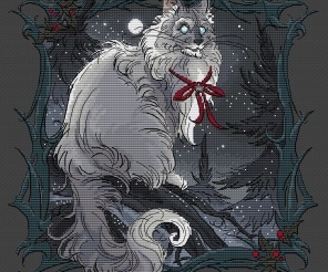 Yule Cat Dark Cross Stitch Pattern