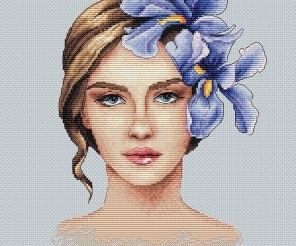The Girl with Irises Cross Stitch Pattern