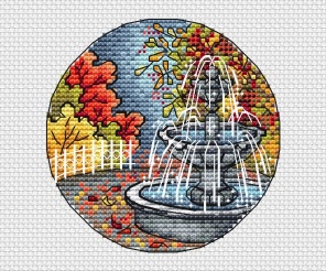 Walking around the City. City Fountain Cross Stitch Pattern