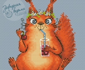 Squirrel and Cherry Compote Cross Stitch Pattern