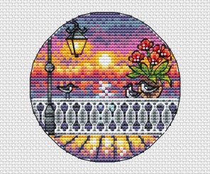 Walking around the City. Evening Embankment Cross Stitch Pattern