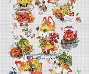 Colors of Autumn. Foxes Cross Stitch Pattern