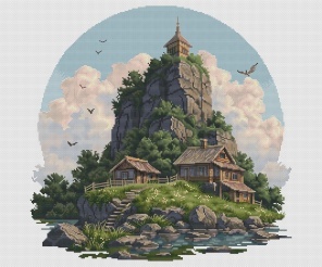Houses at the Foot of the Cliff Cross Stitch Pattern