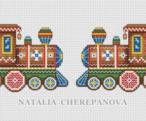Gingerbread Toys. Steam Train Cross Stitch Pattern