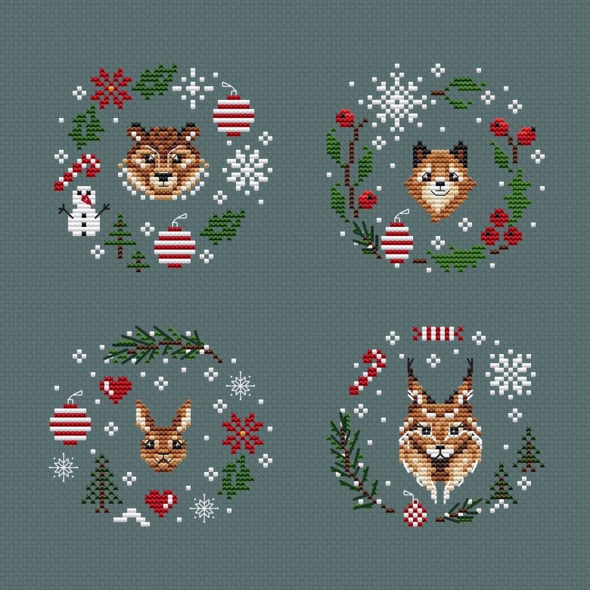 Christmas Wreaths Set Cross Stitch Pattern фото 1