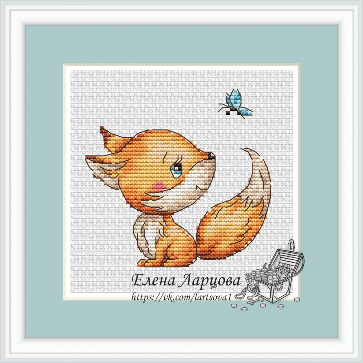 Little Fox with Butterfly Cross Stitch Pattern фото 1