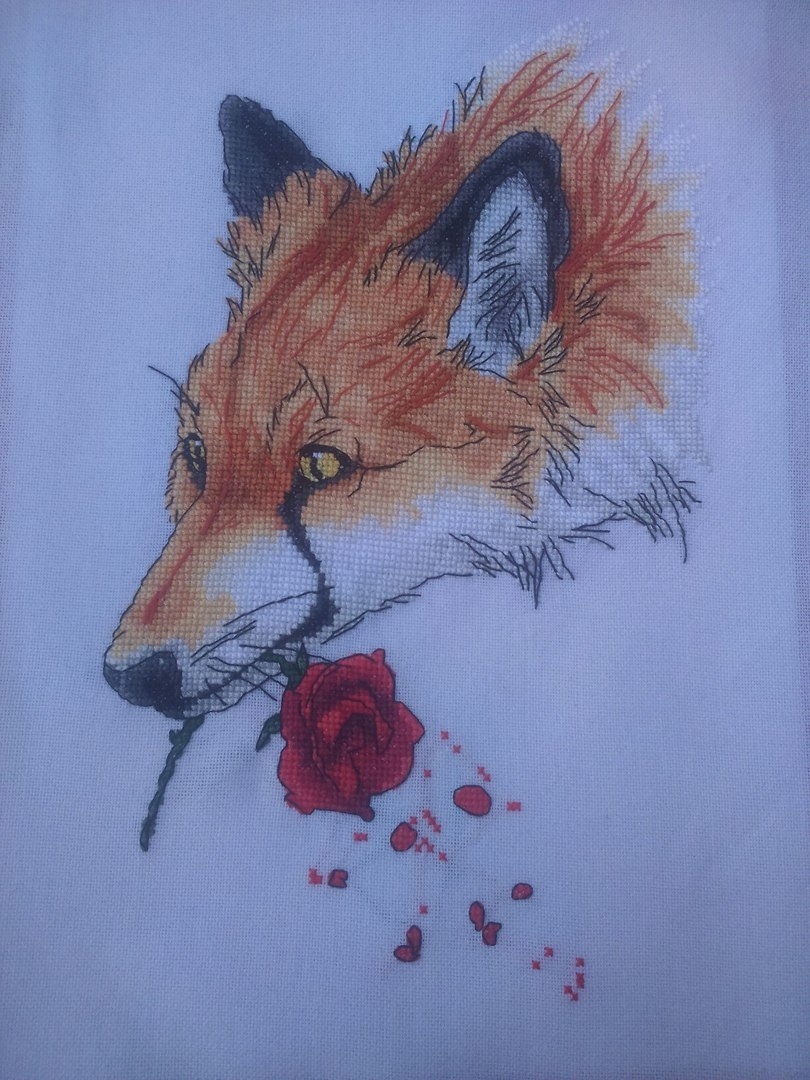 Fox with a Rose Cross Stitch Pattern фото 2