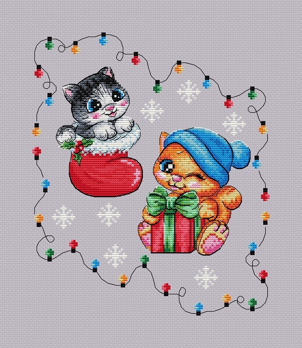 New Year Kittens Cross Stitch Pattern фото 1