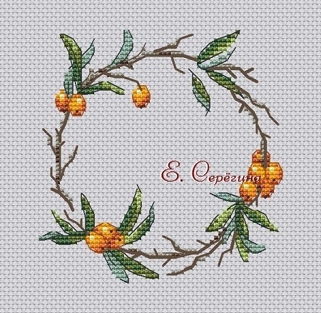 Sea Buckthorn Wreath Cross Stitch Chart фото 4