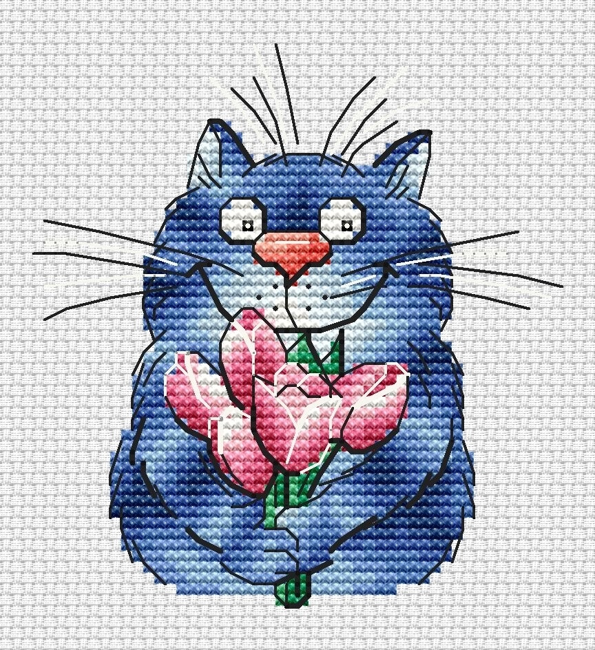 Cat with Flowers Cross Stitch Pattern фото 2