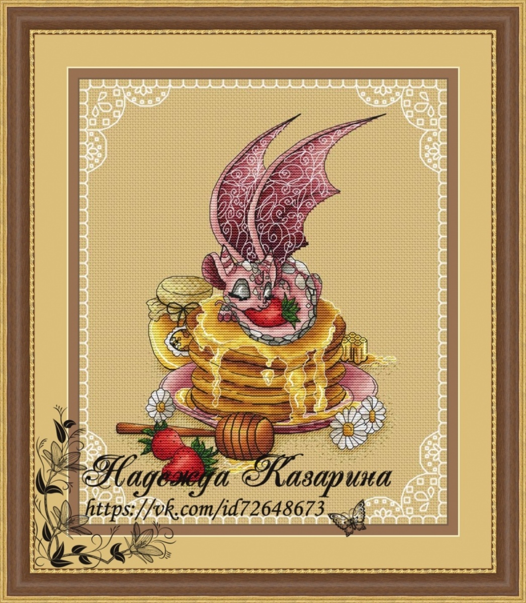 Little Dragon on Pancakes Cross Stitch Pattern фото 1