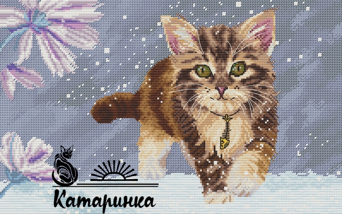 Cat in Snow Cross Stitch Pattern фото 1