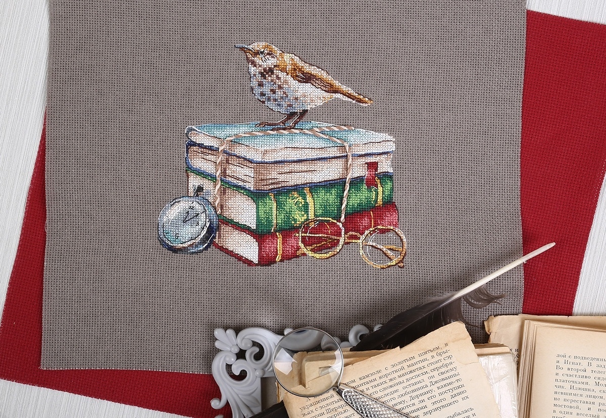 Booklover (gray brown embroidery fabric) Cross Stitch Kit фото 3