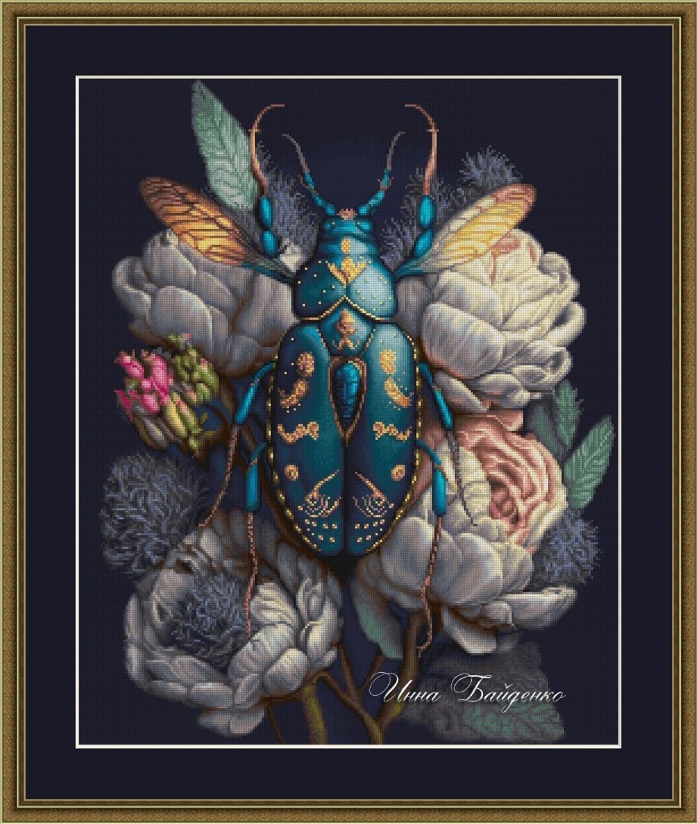 Beetle in Flowers Cross Stitch Pattern фото 1