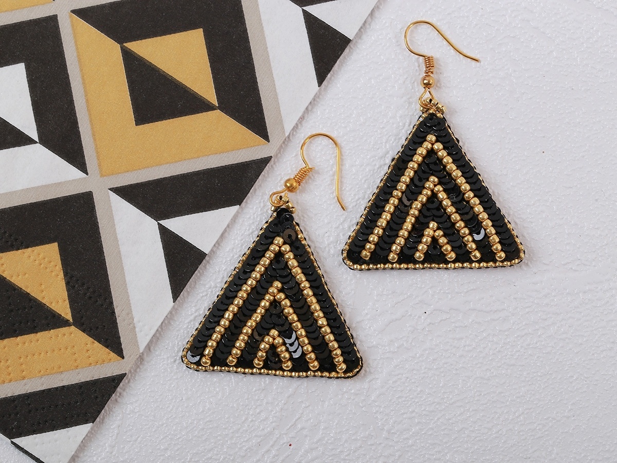 Triangle Earrings. Gold ornament Bead Embroidery Kit фото 4