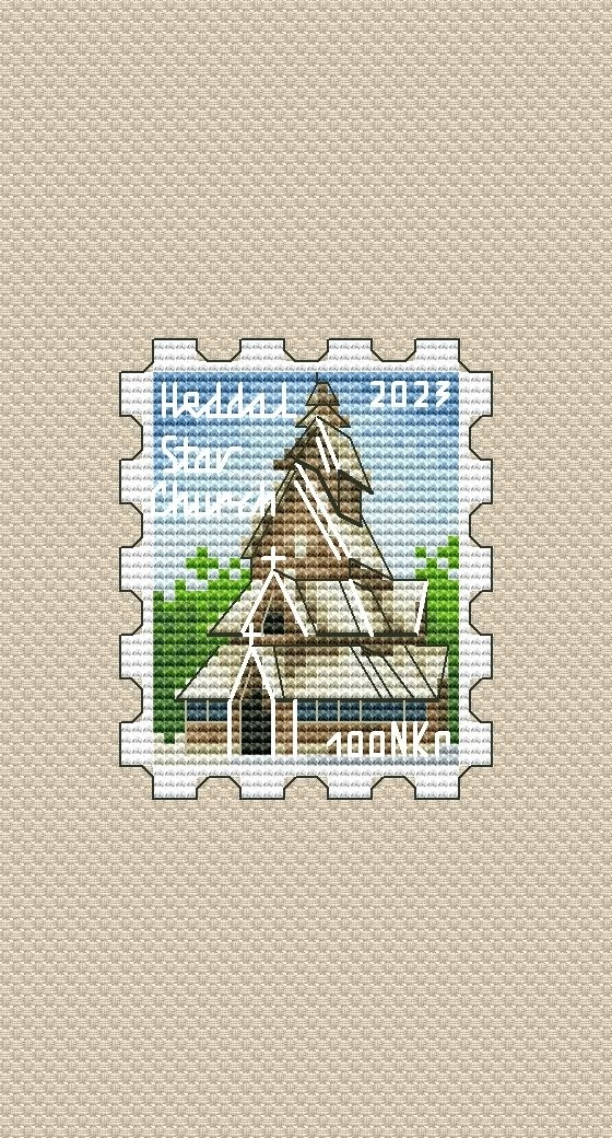 Heddal Stave Church Postage Stamp Cross Stitch Pattern фото 1
