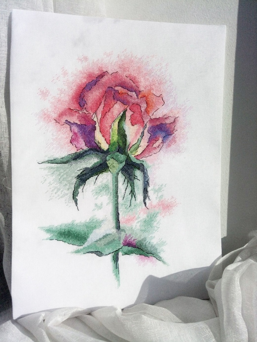 Watercolor Rose Cross Stitch Pattern фото 3