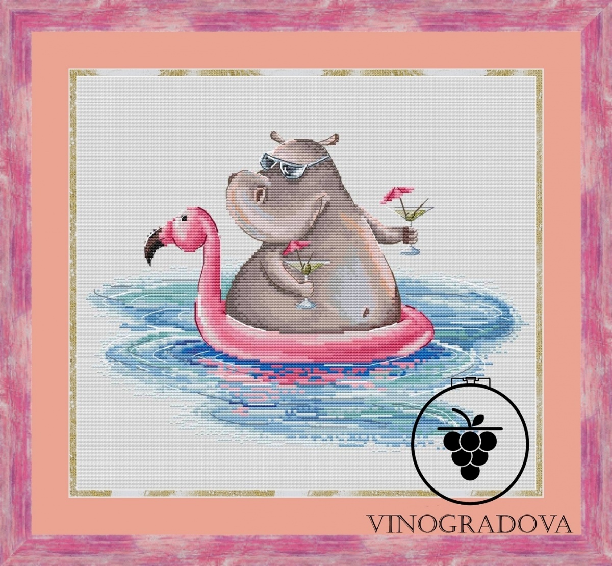 Hippo on Vacation Cross Stitch Pattern фото 1