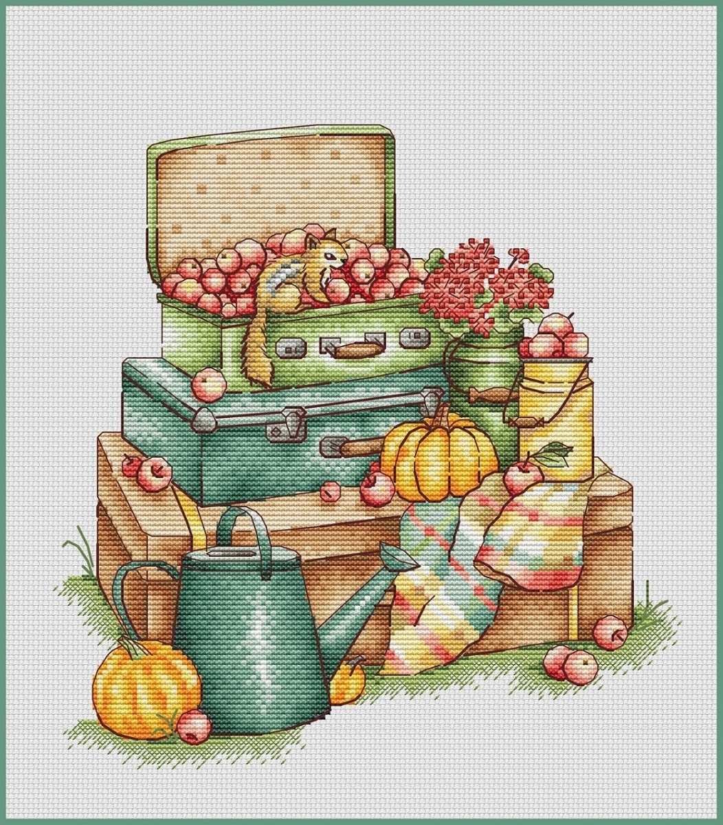 Autumn Suitcases Cross Stitch Pattern фото 1
