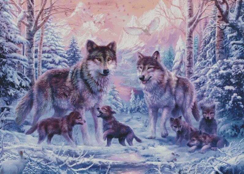 Wolf Pack in Winter Cross Stitch Pattern фото 1
