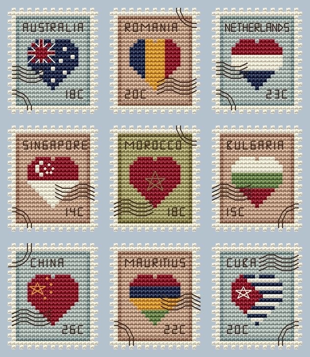 Postage Stamps 4 Cross Stitch Pattern фото 1