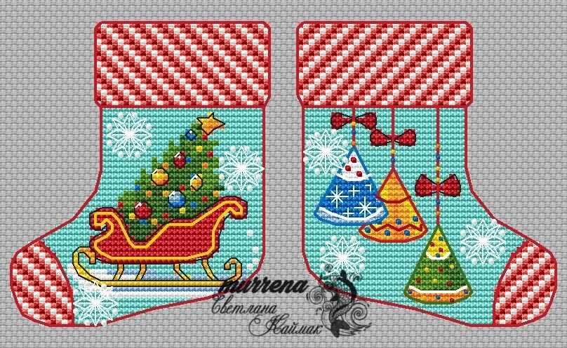 Christmas Stocking. Sleigh Cross Stitch Pattern фото 2