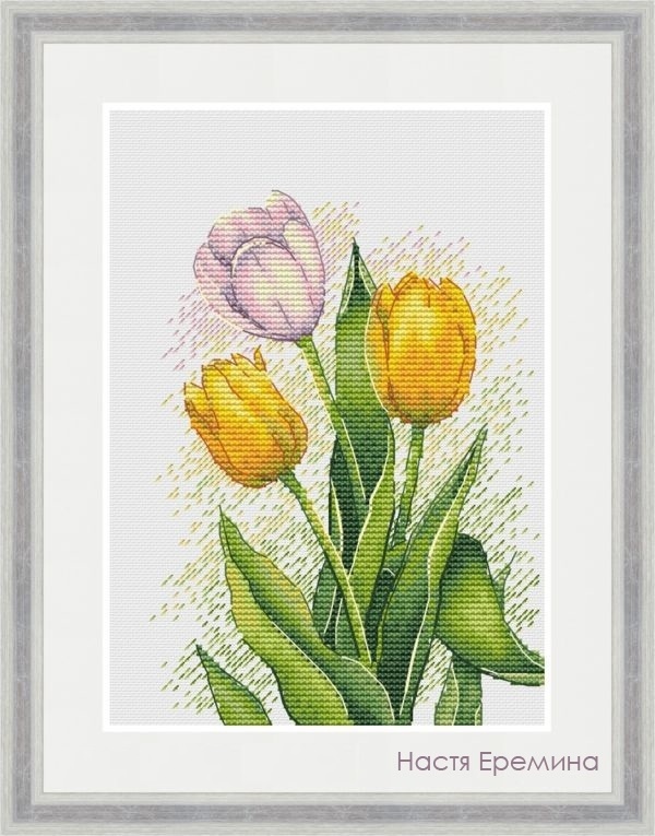 Bright Tulips Cross Stitch Pattern фото 1