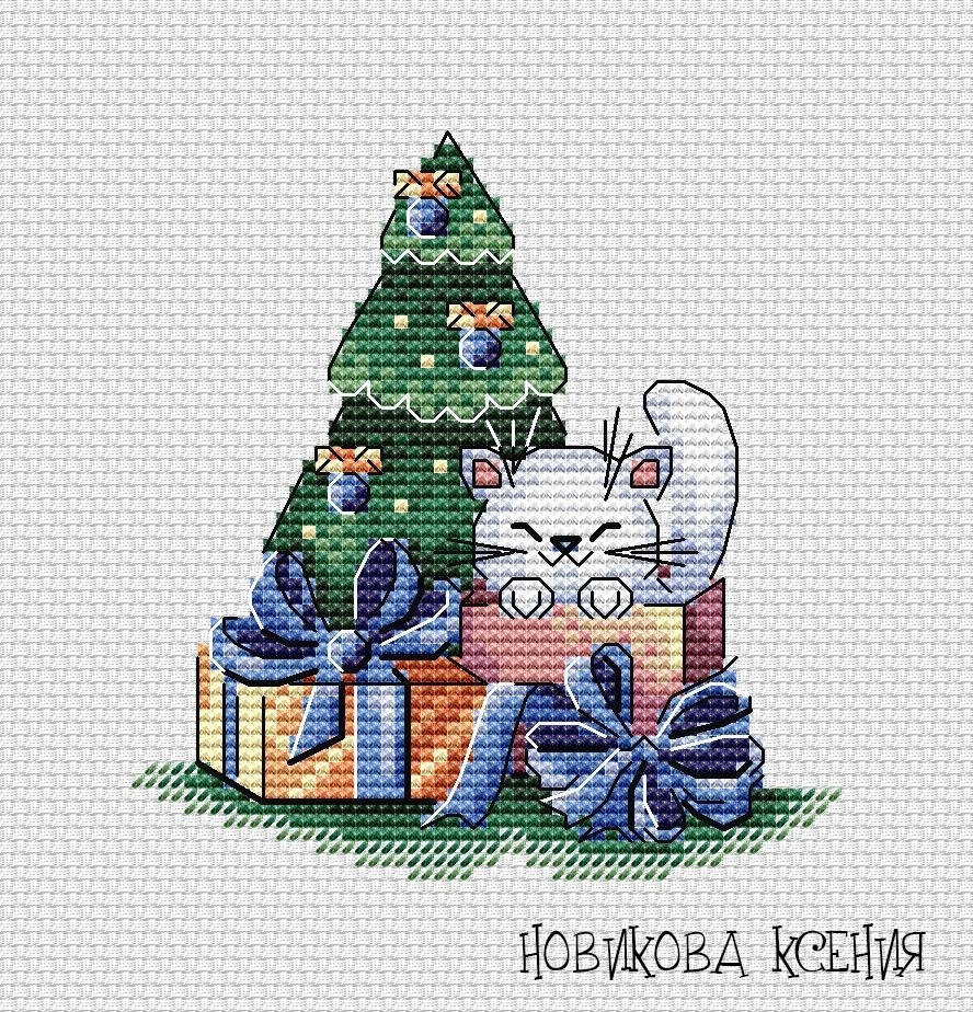 New Year's Cat 1 Cross Stitch Pattern фото 1