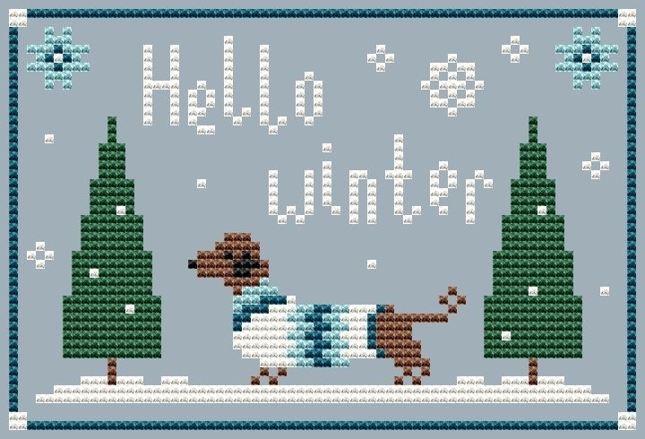 Hello Winter Dog Cross Stitch Pattern фото 1