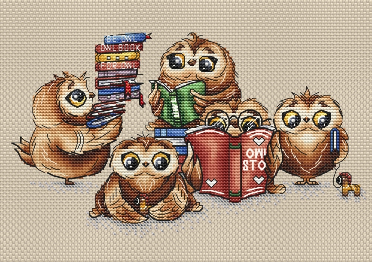Owls with Books Cross Stitch Pattern фото 1