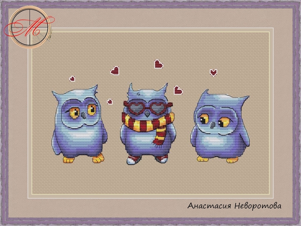 Owls in Love Cross Stitch Pattern фото 1