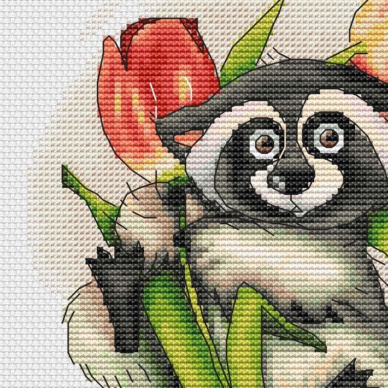 Raccoon with Tulips Cross Stitch Pattern фото 3