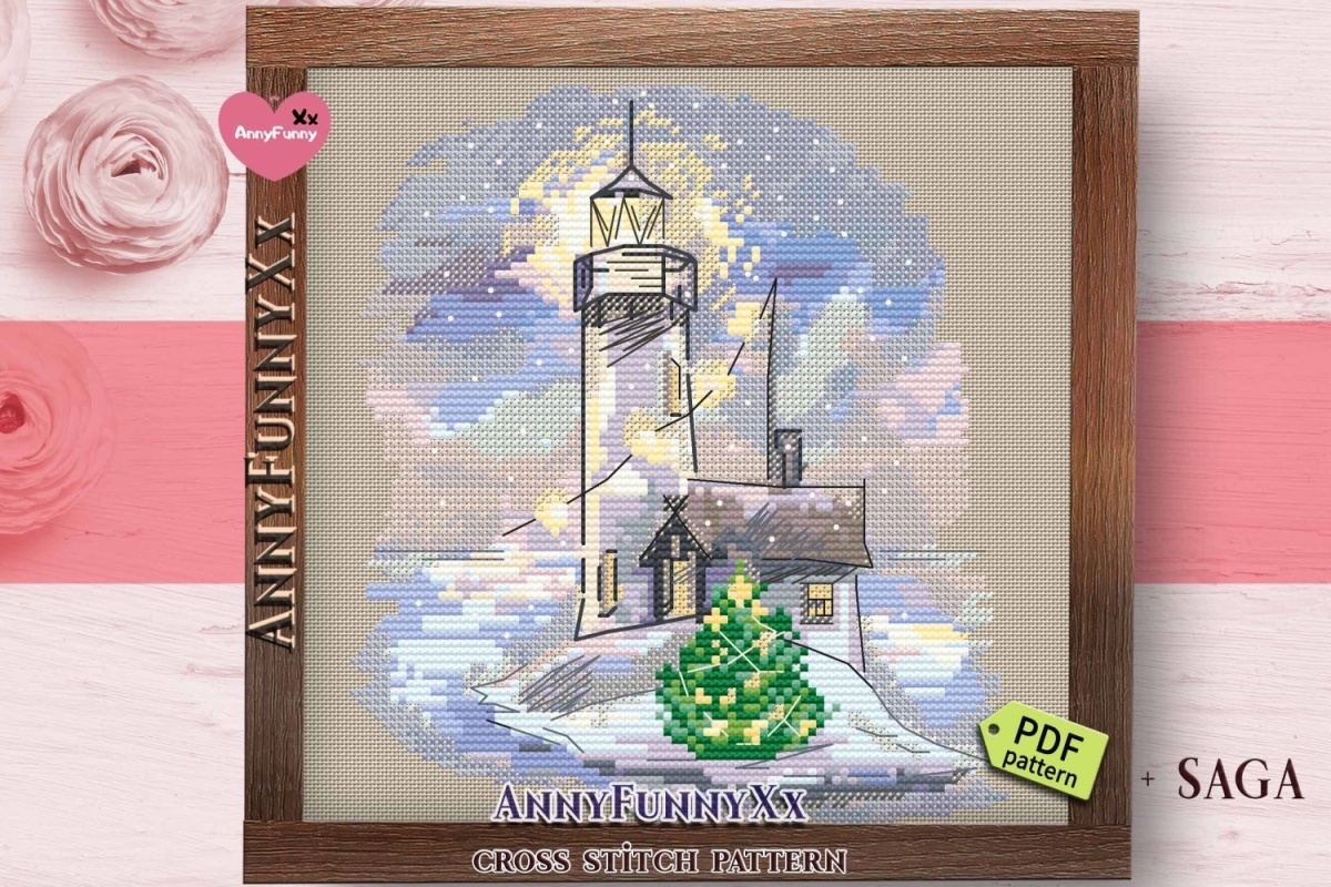 Winter Lighthouse. Twilight Cross Stitch Pattern фото 7
