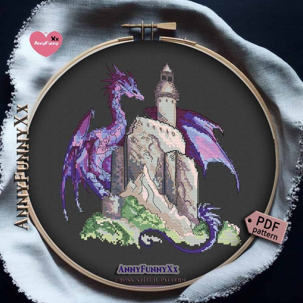 Purple Dragon with Castle Cross Stitch Pattern фото 9