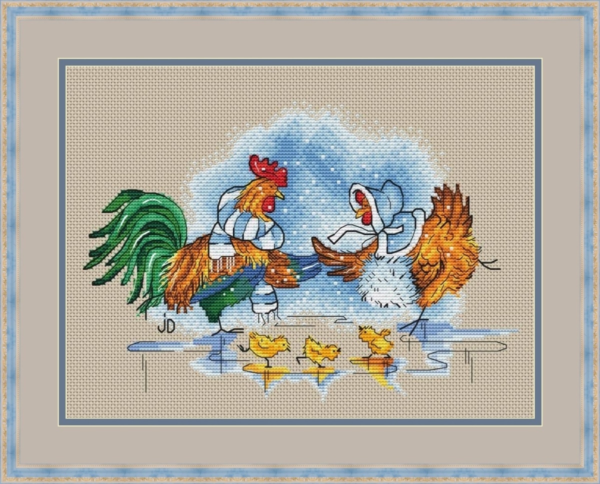 Chicken Family. Winter Cross Stitch Pattern фото 1