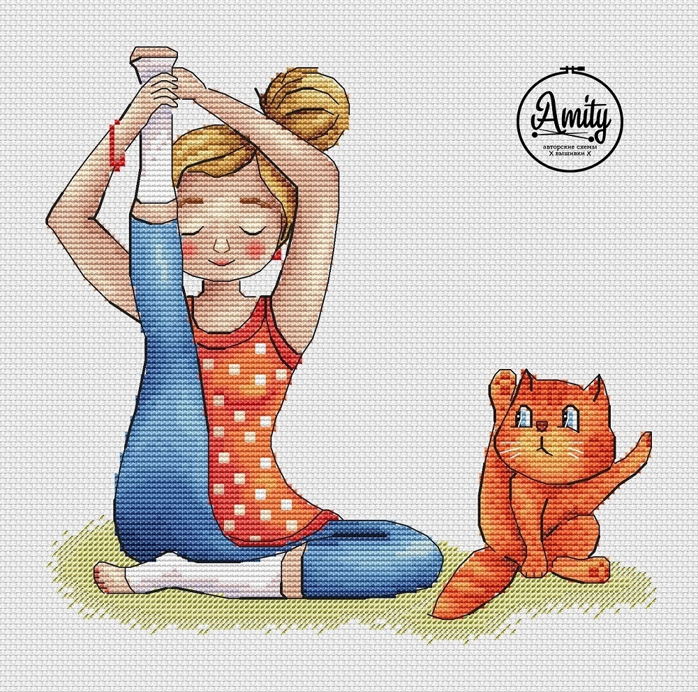 The Yogini and Yoga Cat Cross Stitch Pattern фото 1