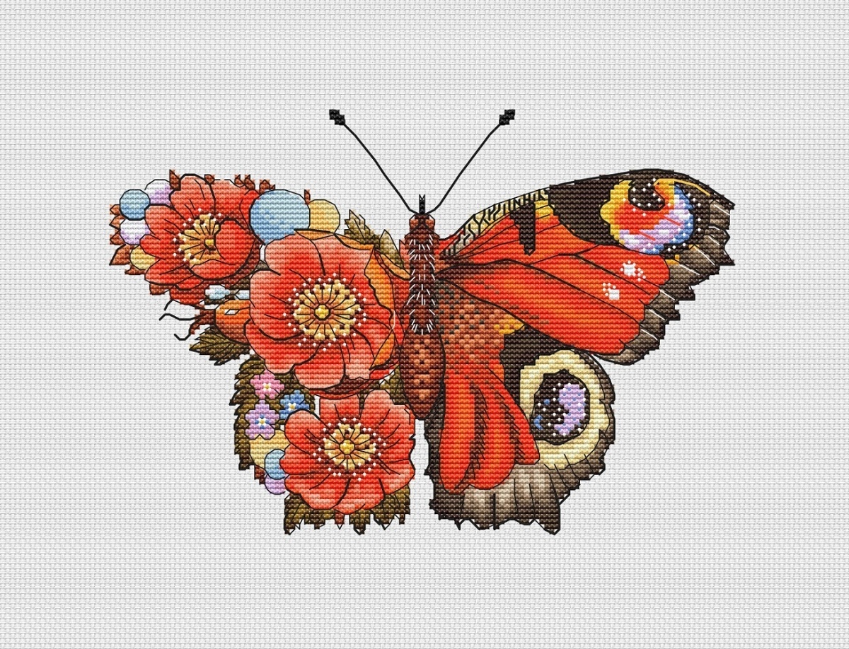 Red Butterfly Cross Stitch Pattern фото 1