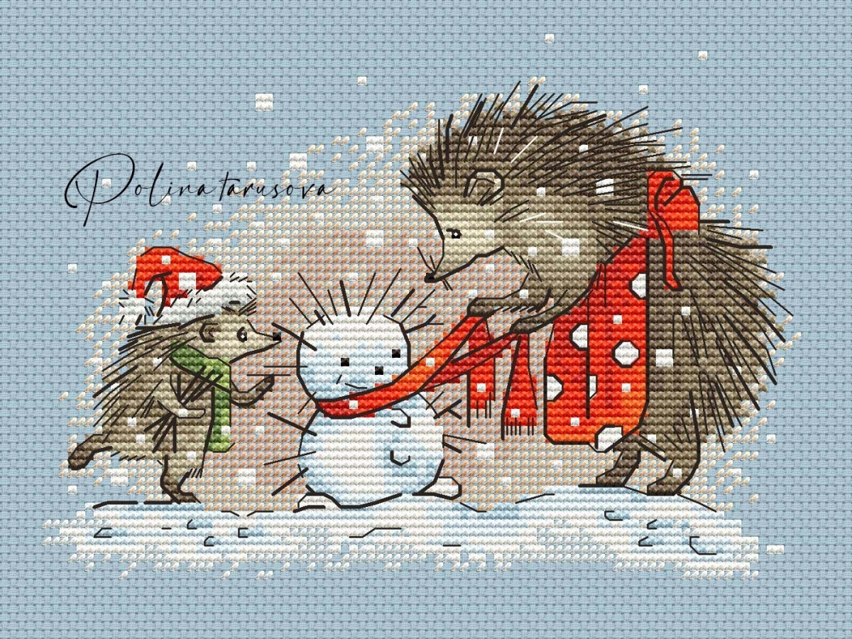 Snowman Hedgehog Cross Stitch Pattern фото 1