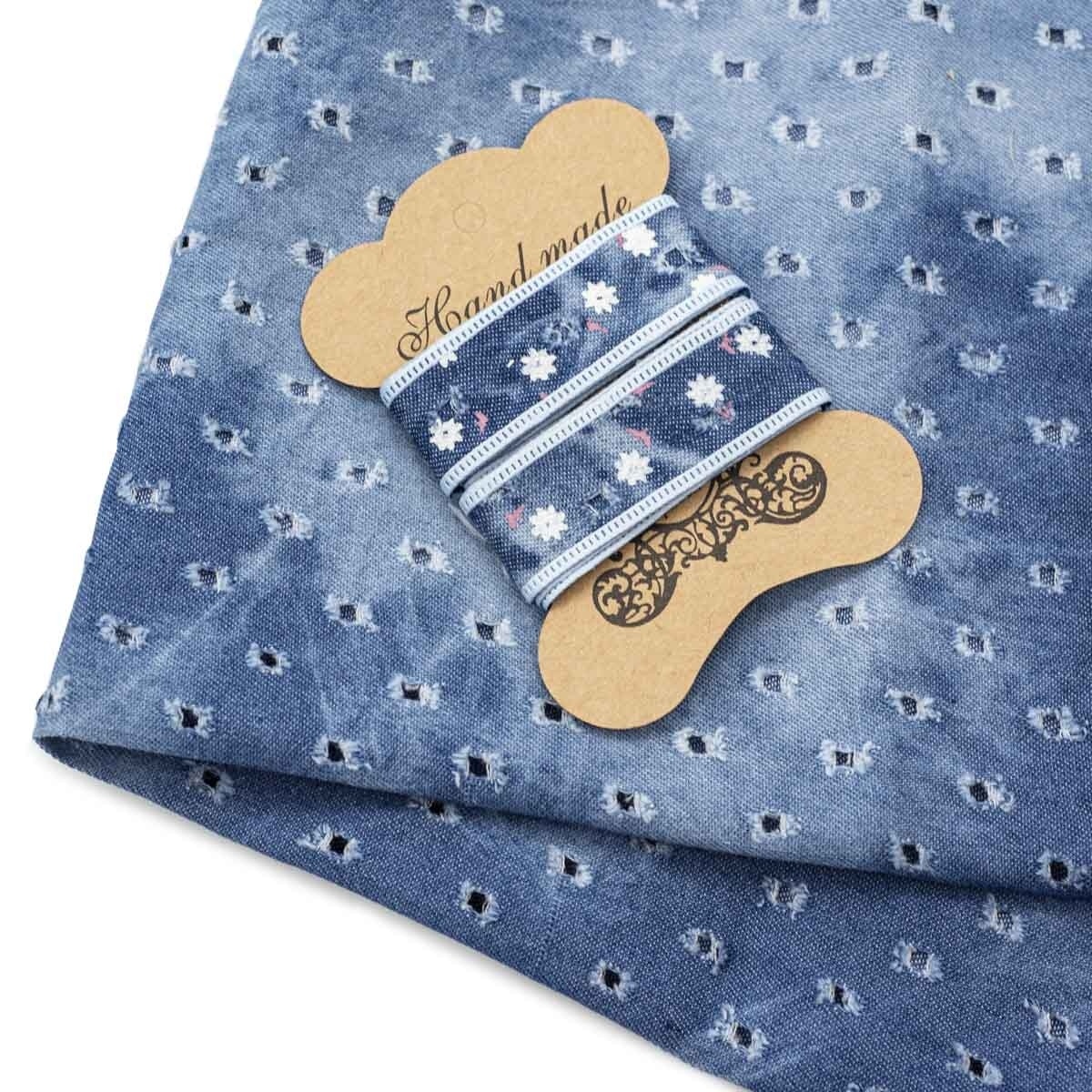 Blue Denim Patchwork Fabric with Braid фото 1