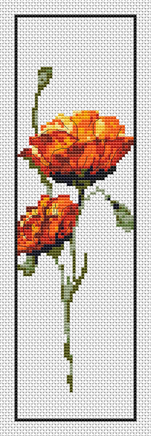 Bookmark Orange Poppy Cross Stitch Pattern фото 1