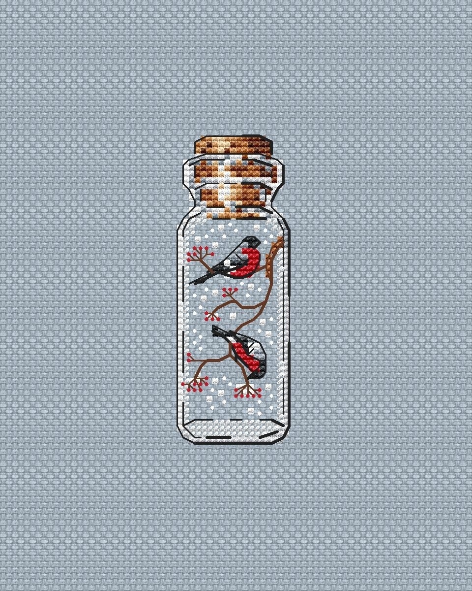 Bottles. Bullfinches Cross Stitch Pattern фото 1