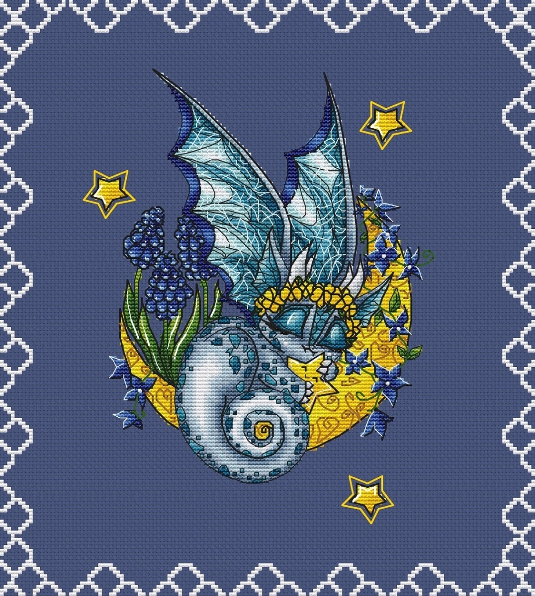 Dragon on the Moon Cross Stitch Pattern фото 1